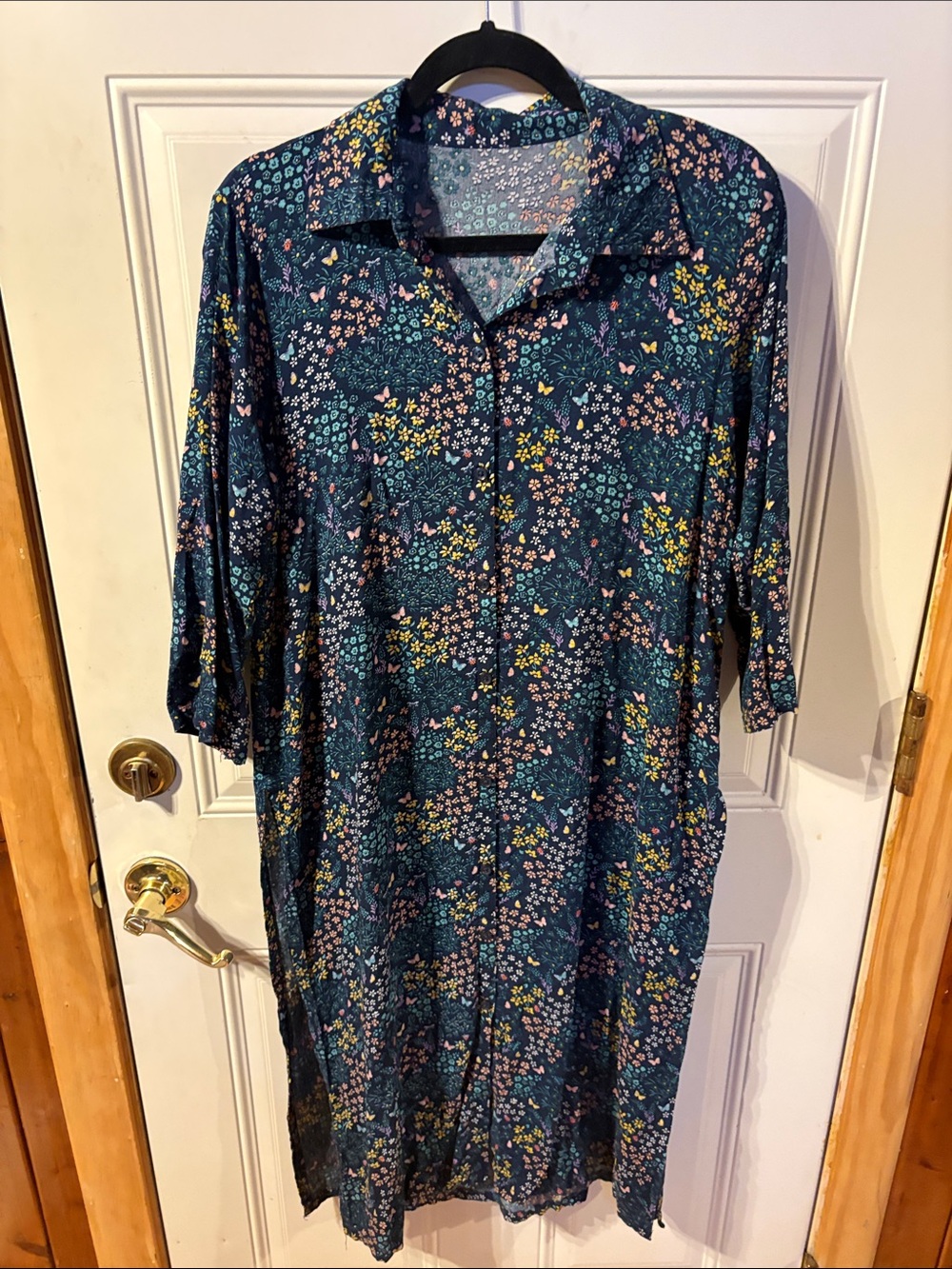 Handmade Tunic / Dress with Flowers Buttons Down the Front Size Medium
